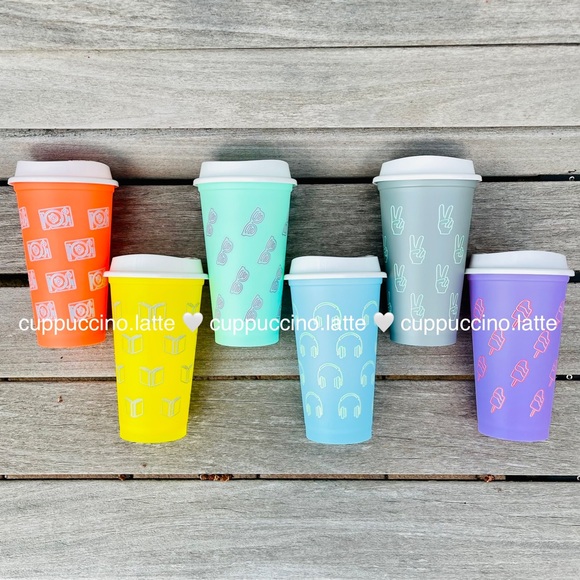 🌈NEW✏️Starbucks 2022 Back to School Emoji Icon Box of 6 Reusable Hot Cups - Picture 2 of 6